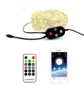 USB 5V Music Sync Bluetooth APP Control LED Copper String Lights Waterproof Copper Wire Lights Fairy Lights for Christmas Party Wedding with IR remote Control